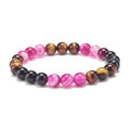 Bracelet Agate Fuchsia, Œil de Tigre & Onyx Pierres Naturelles 8mm – Élastique – Homme & Femme