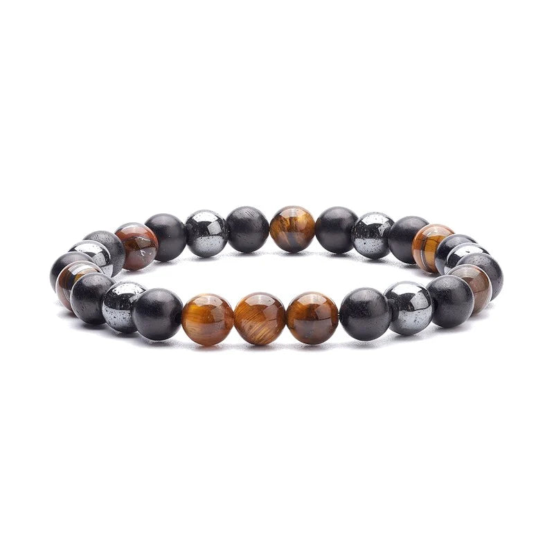 Bracelet Œil de Tigre & Hématite Naturels 8mm – Élastique – Homme & Femme