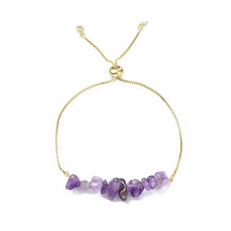 Bracelet Améthyste Naturelle 8mm Doré Réglable – Homme & Femme