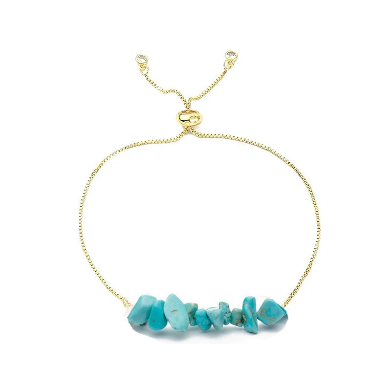 Bracelet Turquoise Naturelle 8mm Doré Réglable – Homme & Femme