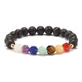 Bracelet 7 Chakras Pierre de Lave & Billes Acier Inoxydable | Pierre Naturelle 8 mm | Homme & Femme | Élastique 16-18 cm