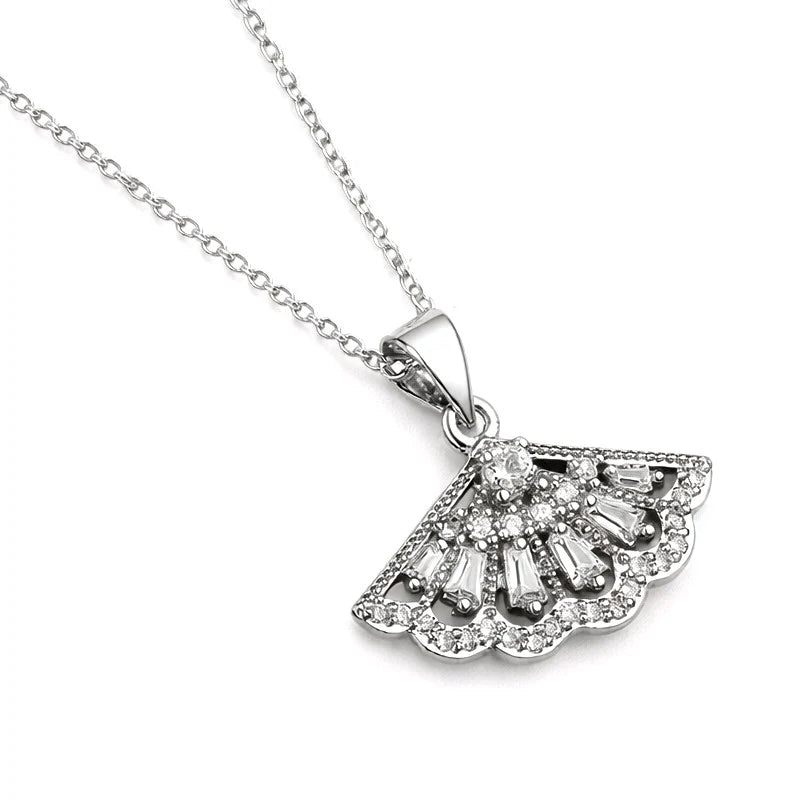 Collier Argent 925 Pendentif Éventail Zirconiums Sertis – Chaîne 45 cm