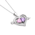 Collier Argent 925 Pendentif Cœur Zirconiums Rose & Mauve – Chaîne 45 cm