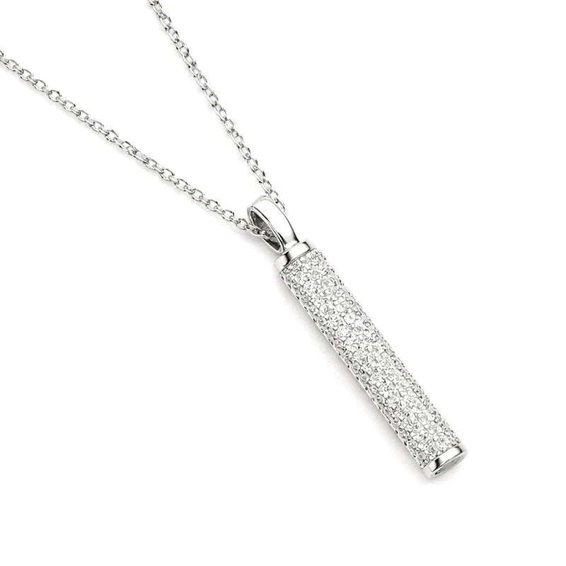 Collier Argent 925 Pendentif Bâton Rond Zirconiums Sertis – Chaîne 45 cm