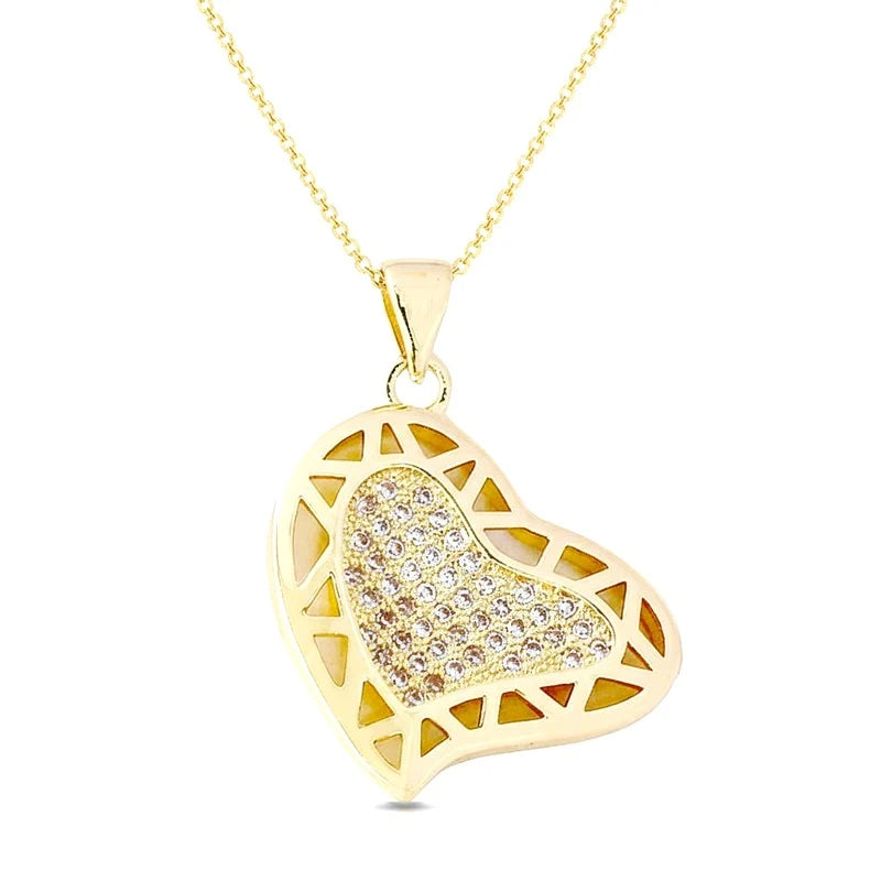 Collier Pendentif Cœur Serti de Zirconiums Étincelants Doré – Plaqué Or 1 Micron | Bijou Femme
