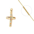Collier Chaîne Pendentif Croix Religieuse Zirconiums Couleurs Sertis - Doré | Foi & Couleurs