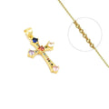 Collier Doré Chaîne Délicate & Pendentif Croix Zirconiums Colorés Sertis
