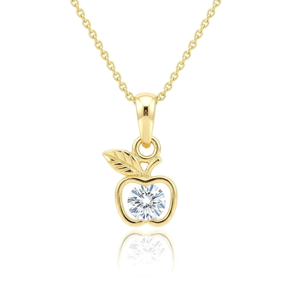 Collier Pendentif Pomme Serti de Zirconiums Scintillants Doré – Plaqué Or 1 Micron | Bijou Femme