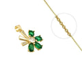 Collier Doré Pendentif Fleur Verte & Zirconiums Scintillants | Bijou Femme Luxe