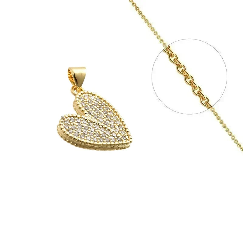 Collier Doré Pendentif Cœur Zirconiums – Chaîne 45 cm | Bijou Intemporel
