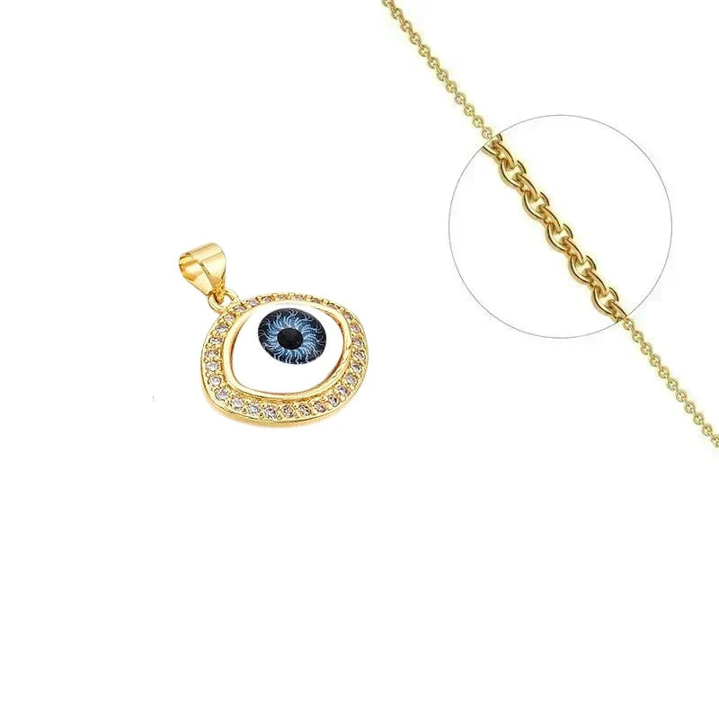 Collier Doré Pendentif Œil Oriental & Zirconiums Sertis | Bijou Protection & Élégance