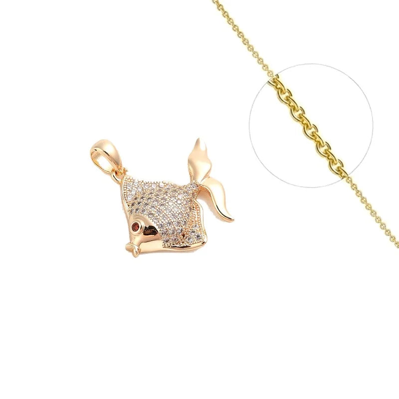 Collier Pendentif Poisson Serti de Zirconiums Doré – Plaqué Or 1 Micron | Bijou Femme Élégant