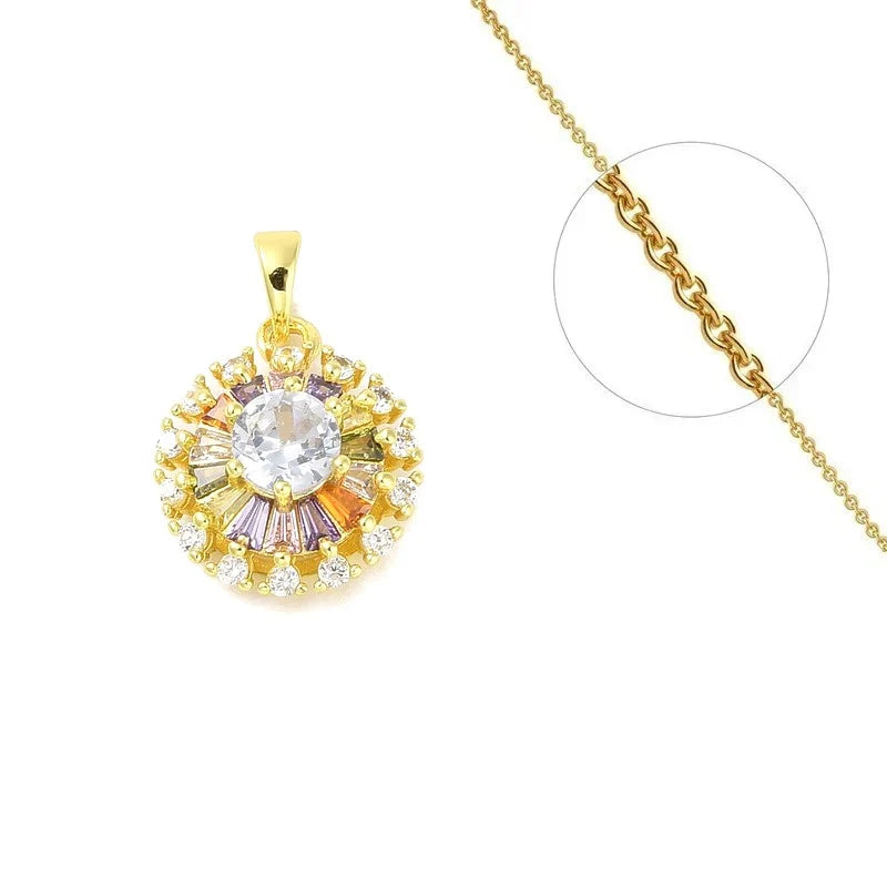 Collier Chaîne Pendentif Rosace Zirconiums Colorés - Doré | Sophistication & Éclat
