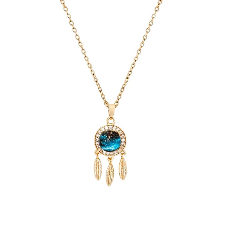 Collier Chaîne Pendentif Attrape Rêve Zirconiums Sertis - Doré | Rêverie & Protection