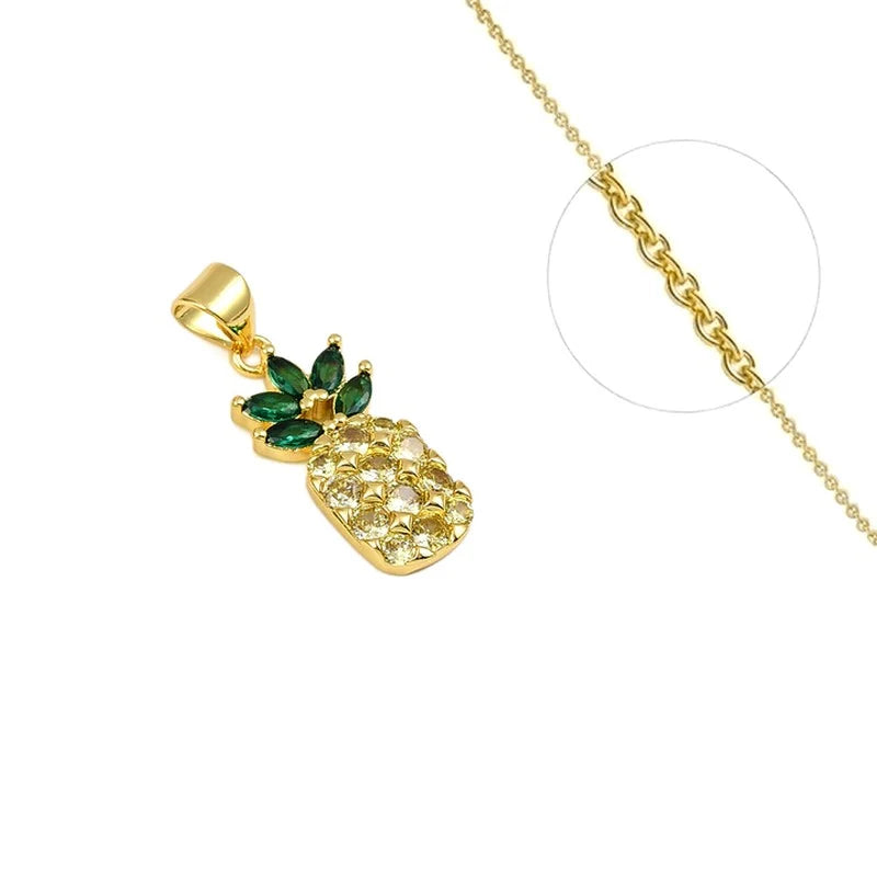 Collier Pendentif Ananas Oxydes Verts Scintillants Doré – Plaqué Or 1 Micron | Bijou Femme Chic
