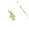 Collier Pendentif Main de Fatma Serti de Zirconiums Blancs Doré – Plaqué Or 1 Micron | Bijou Femme