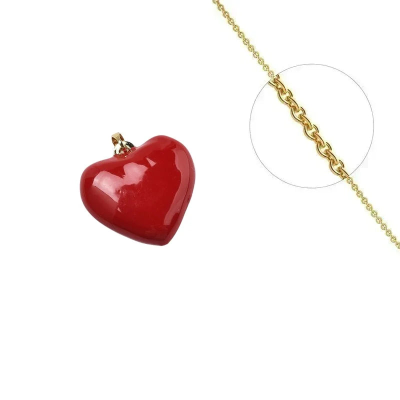 Collier Doré Pendentif Cœur Émail Rouge – Chaîne 45 cm Plaqué Or 1 Micron