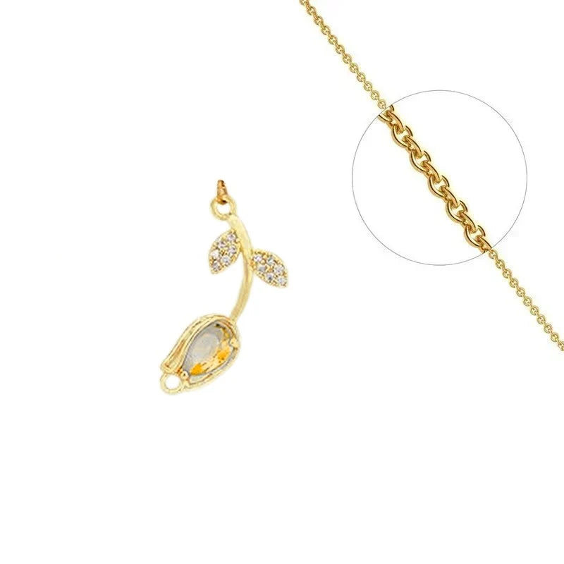 Collier Chaîne Pendentif Fleur Zirconiums Sertis Jaune Orangé - Doré | Élégance Fleurie