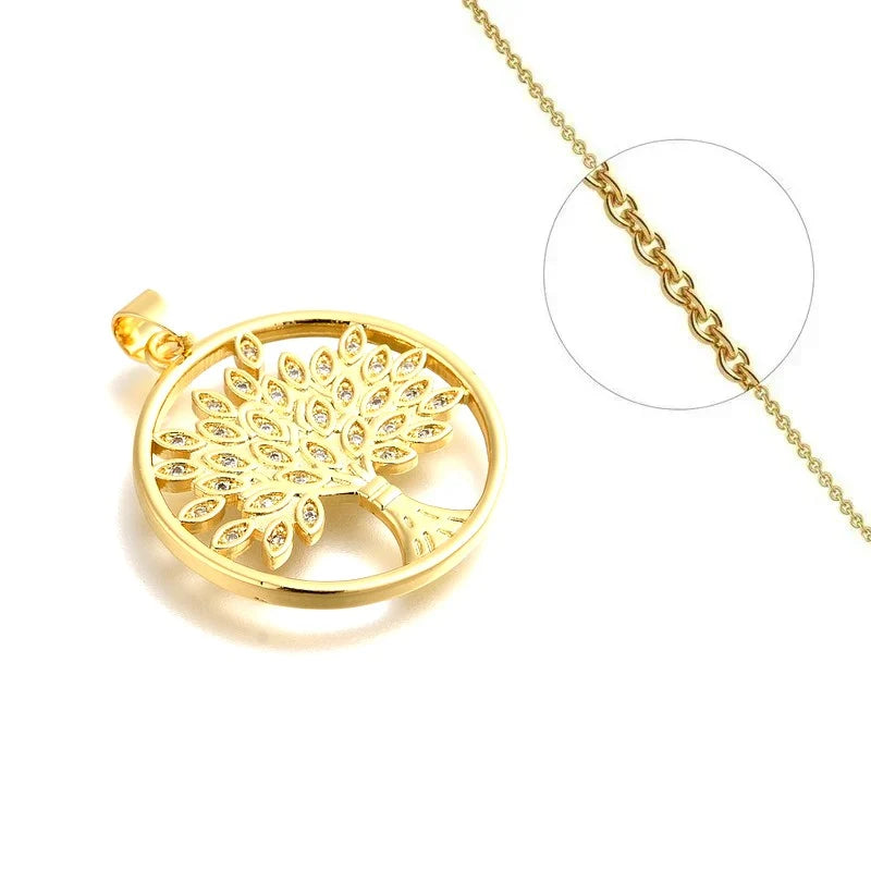Collier Doré Arbre de Vie – Zirconiums Cubiques Blancs Sertis | Bijou Éclat & Résilience