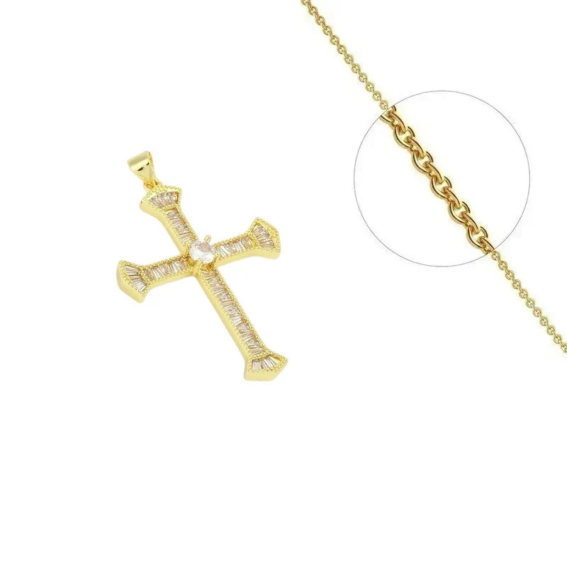 Collier Doré Chaîne Délicate & Pendentif Croix Zirconiums Sertis | Plaqué Or 1 Micron