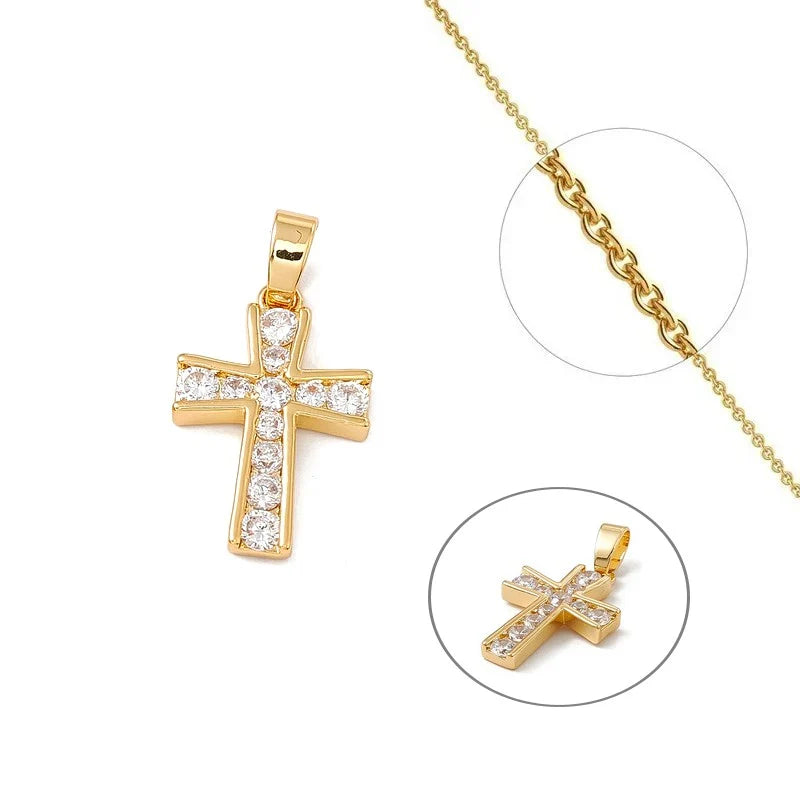 Collier Chaîne Pendentif Croix Religieuse Zirconiums Sertis - Doré | Foi & Éclat