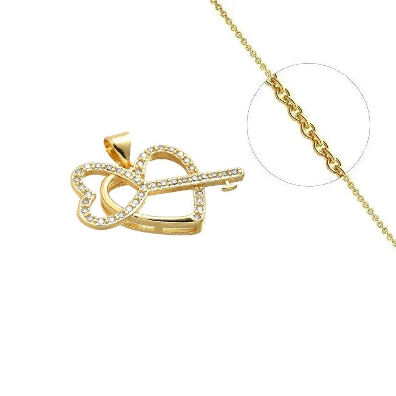Collier Doré Pendentif Clé Cœur & Zirconiums Sertis – Chaîne 45 cm Plaqué Or 1 Micron