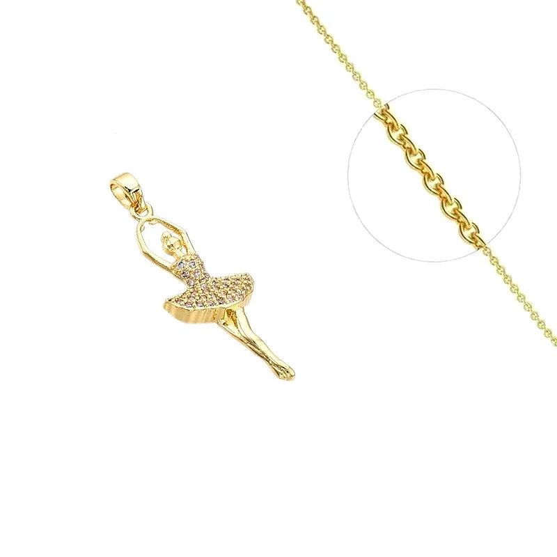 Collier Pendentif Danseuse Zirconiums Multicolores Sertis Doré – Grand Format | Plaqué Or 1 Micron