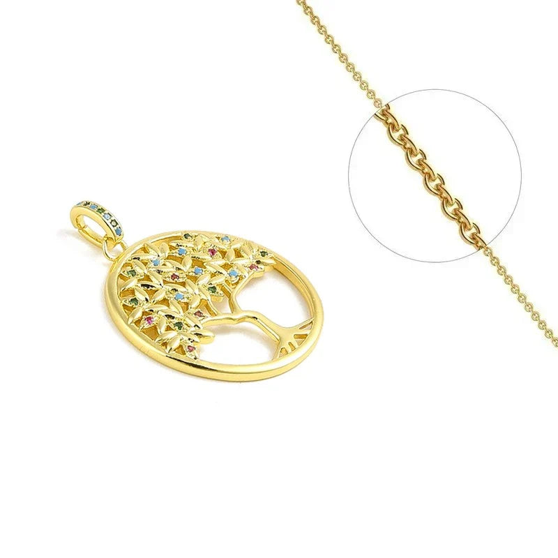 Collier Doré Arbre de Vie – Zirconiums Cubiques Colorés | Espoir, Force & Résilience