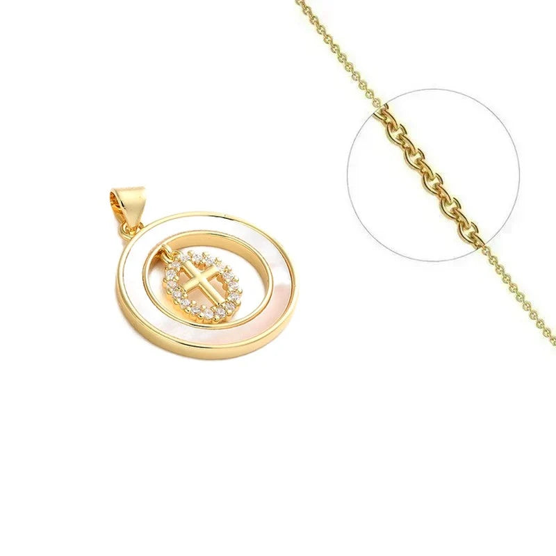 ⛪ Collier Doré Pendentif Religieux Zirconiums Blancs & Nacre | Chaîne 45cm | Plaqué Or 1 Micron