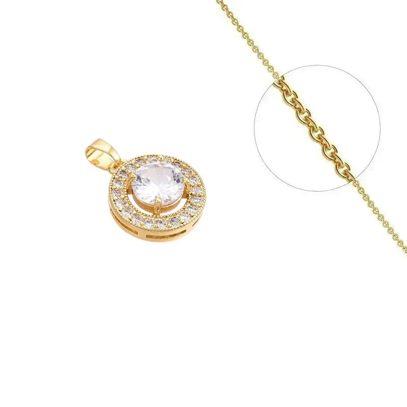 Collier Doré Pendentif Rosace & Zirconiums Sertis – Chaîne 45 cm Plaqué Or 1 Micron