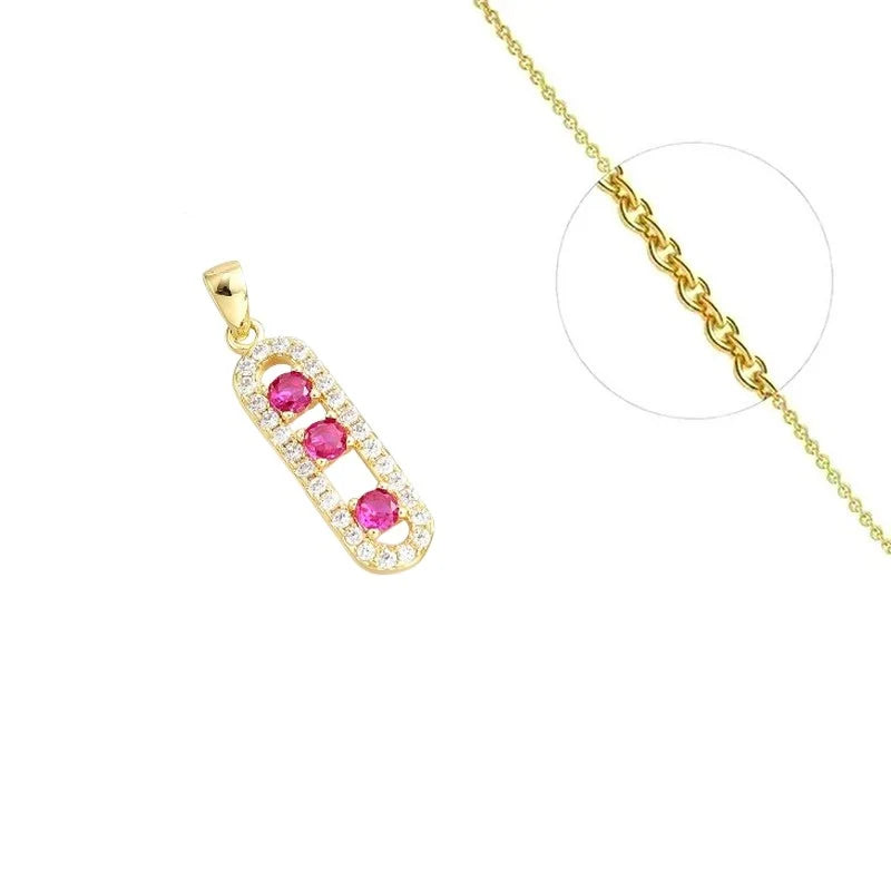 Collier Pendentif Danseuse 3 Zirconiums Fuchsia Éclatants Doré – Plaqué Or 1 Micron | Bijou Femme
