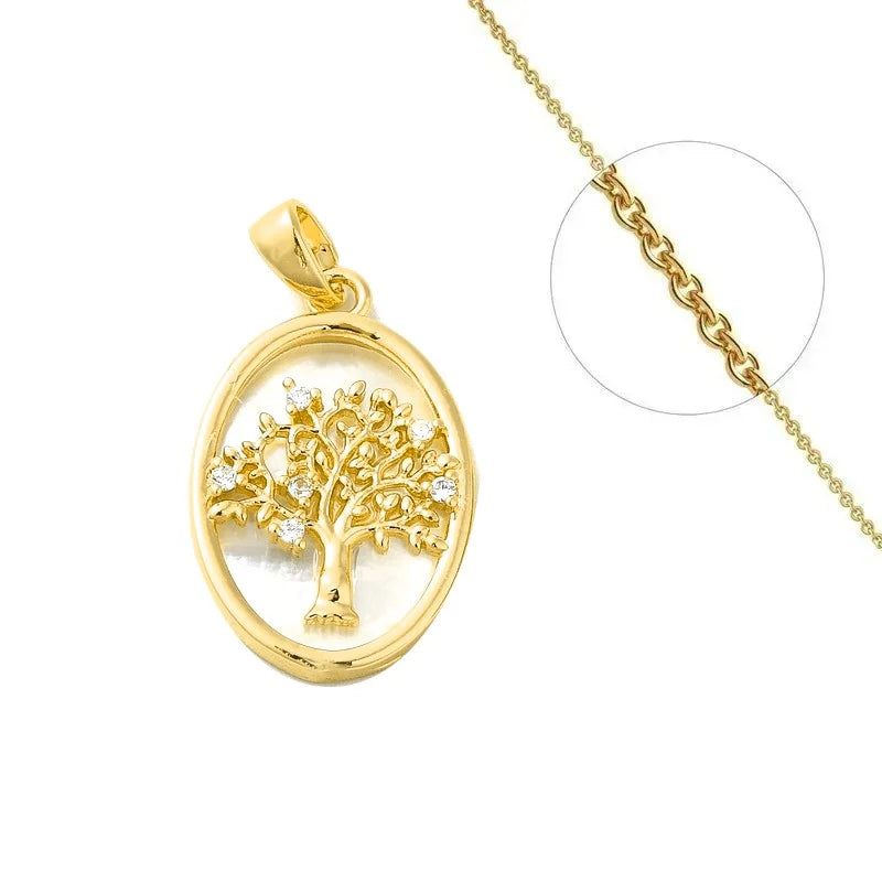 Collier Doré Nacre Arbre de Vie – Zirconiums Blancs Sertis | Bijou Délicat & Intemporel