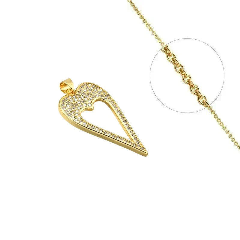 Collier Doré Pendentif Long Cœur & Zirconiums Étincelants | Bijou Femme Glamour