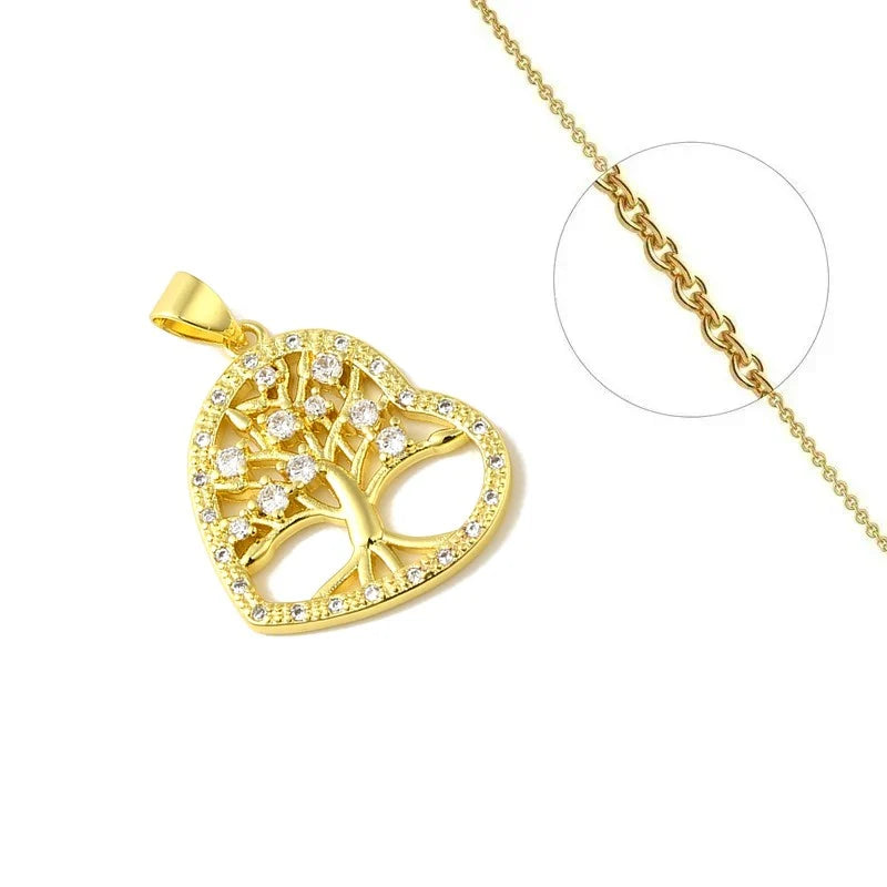 Collier Doré Arbre de Vie Cœur – Zirconiums Blancs Sertis | Bijou Épuré & Élégant