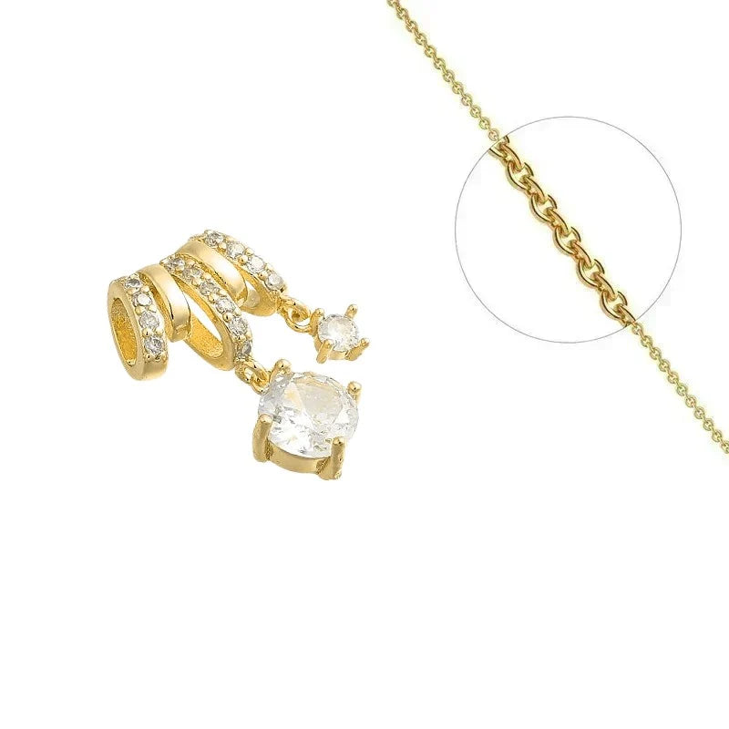Collier Doré Pendentif Breloque Ronde & Zirconiums Sertis – Chaîne 45 cm Plaqué Or 1 Micron