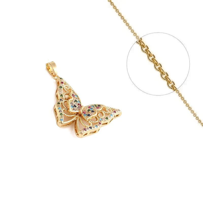 Collier Doré Pendentif Papillon – Zirconiums Colorés Sertis | Bijou Charme & Éclat