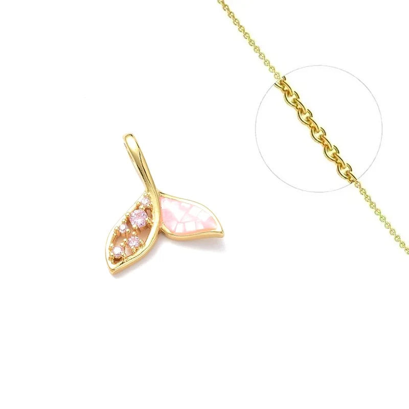 Collier Pendentif Sirène Zirconiums & Nacre Rose Doré – Plaqué Or 1 Micron | Bijou Femme