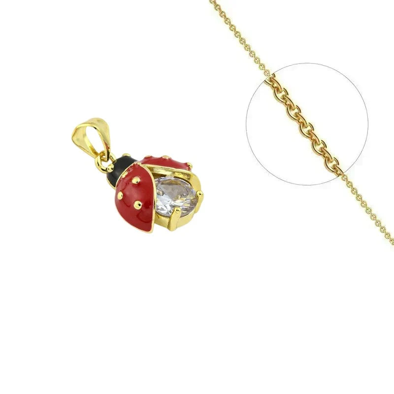 Collier Doré Pendentif Coccinelle Zirconiums Blancs – Chaîne 45 cm | Bijou Porte-Bonheur
