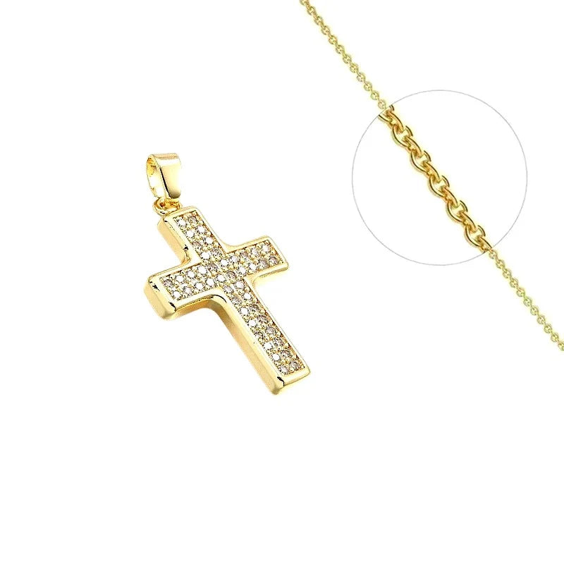 Collier Pendentif Croix Zirconiums Éblouissants Sertis – Plaqué Or 1 Micron