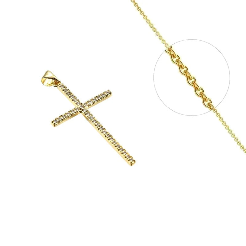 Collier Pendentif Croix Fine Zirconiums Sertis – Plaqué Or 1 Micron
