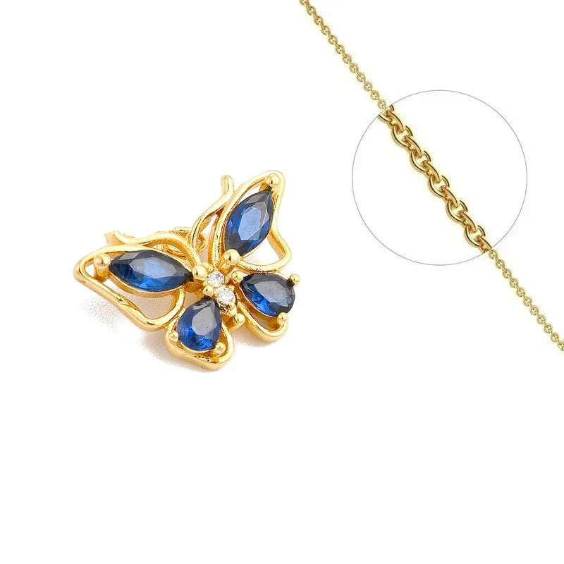 Collier Doré Papillon – Zirconiums Bleus Sertis | Grâce & Élégance Intemporelle