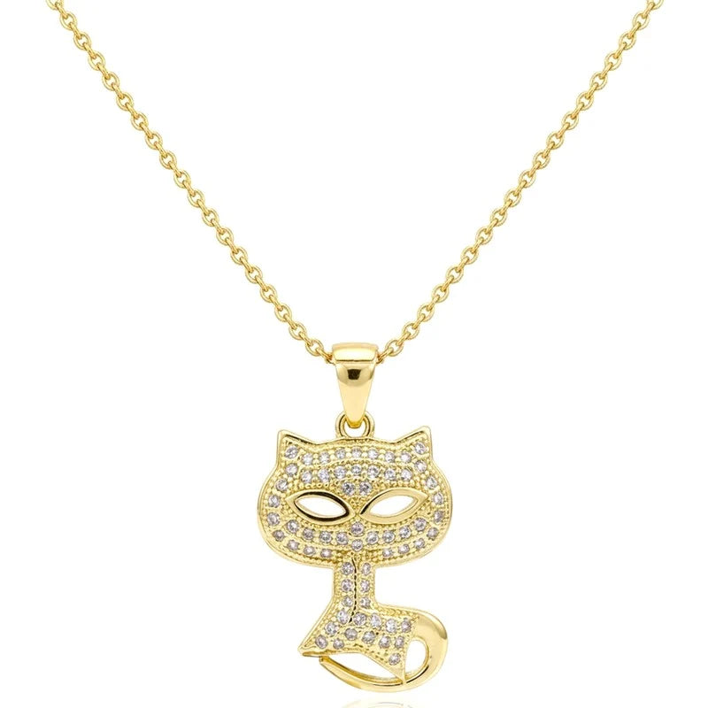 Collier Pendentif Chat Serti de Zirconiums Scintillants Doré – Plaqué Or 1 Micron | Bijou Femme