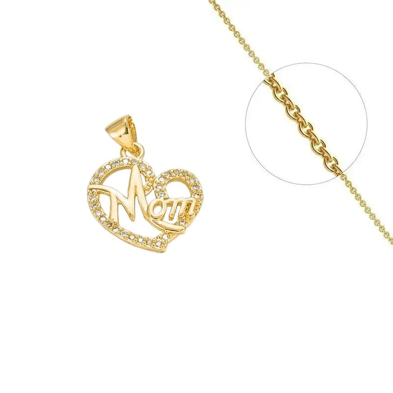 Collier Doré Cœur Mom – Zirconiums Blancs Sertis | Bijou Glamour pour Maman