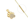Collier Doré Empreinte Chien Chat – Pendentif Cœur Zirconiums Sertis