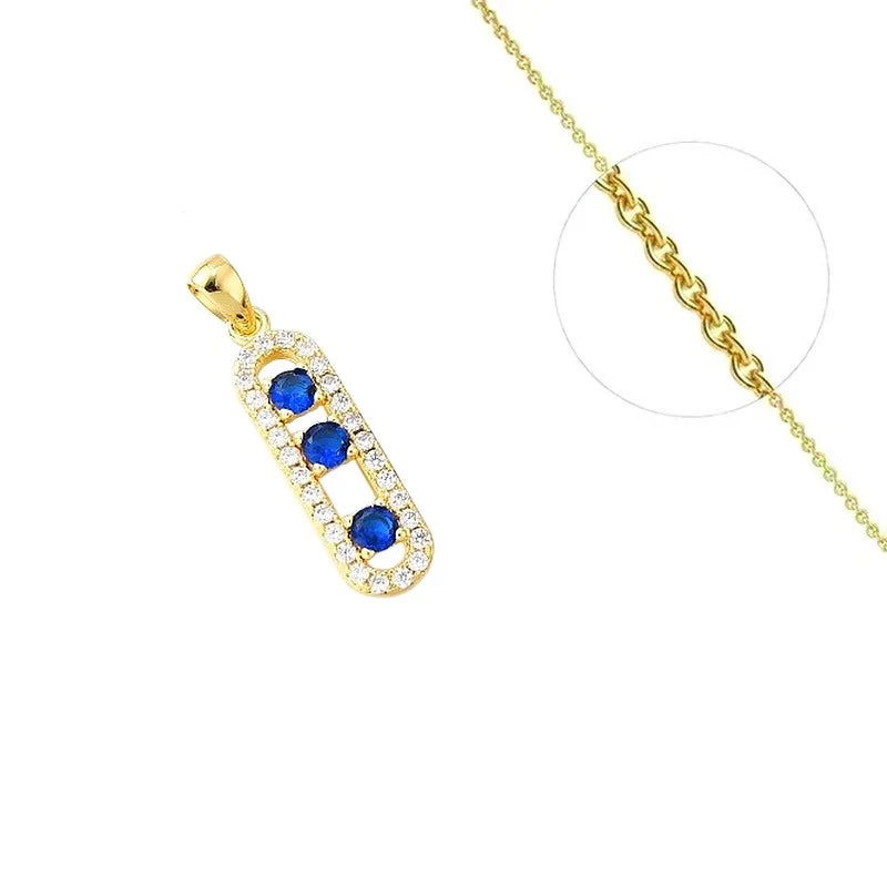 Collier Pendentif Danseuse 3 Zirconiums Bleus Éclatants Doré – Plaqué Or 1 Micron | Bijou Femme