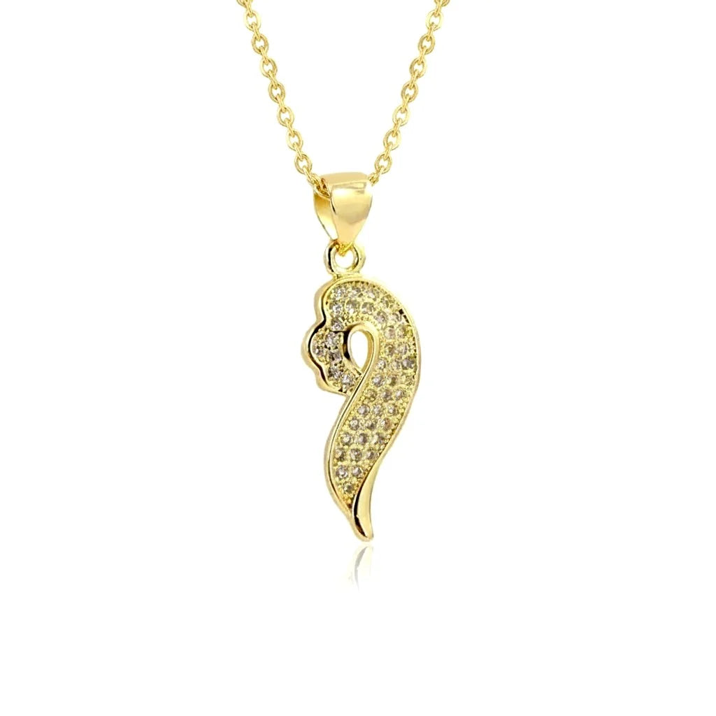 Collier Pendentif Original Allongé Serti de Zirconiums Éclatants Doré – Plaqué Or 1 Micron | Bijou Femme