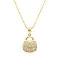Collier Pendentif Sac à Main Serti de Zirconiums Étincelants Doré – Plaqué Or 1 Micron