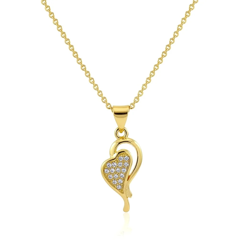 Collier Pendentif Grand Cœur Serti de Zirconiums Scintillants Doré – Plaqué Or 1 Micron