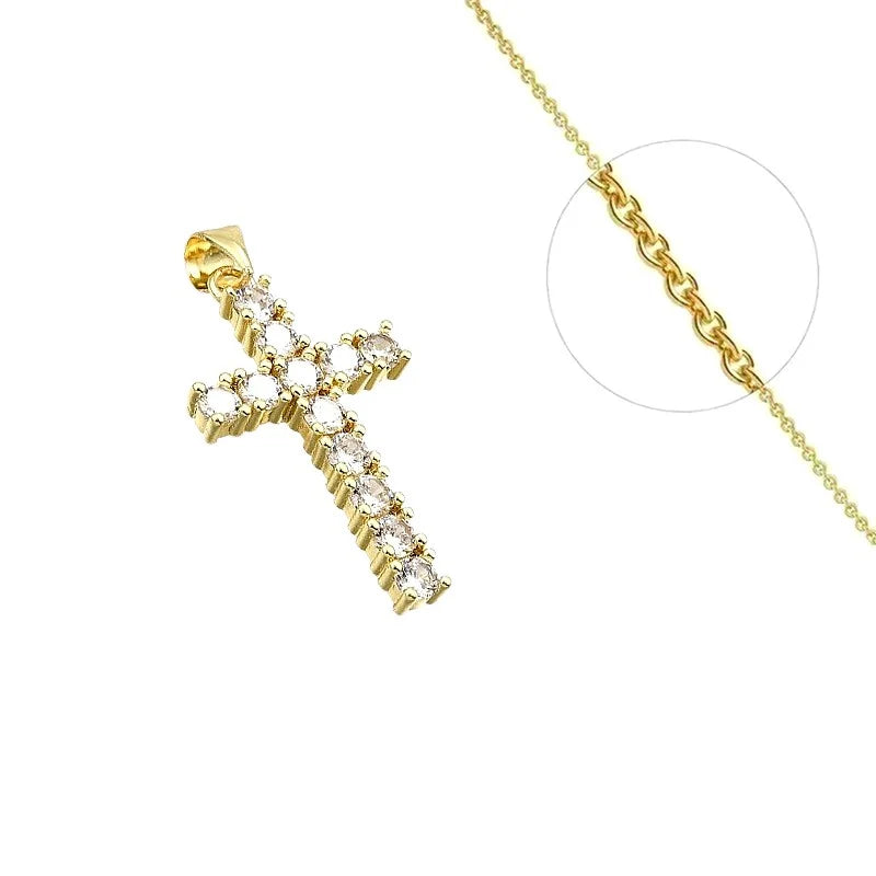 Collier Pendentif Croix Zirconiums Sertis – Plaqué Or 1 Micron