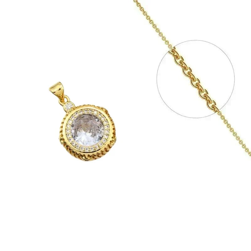 Collier Doré Pendentif Rosace Blanche & Zirconiums Sertis – Chaîne 45 cm Plaqué Or 1 Micron